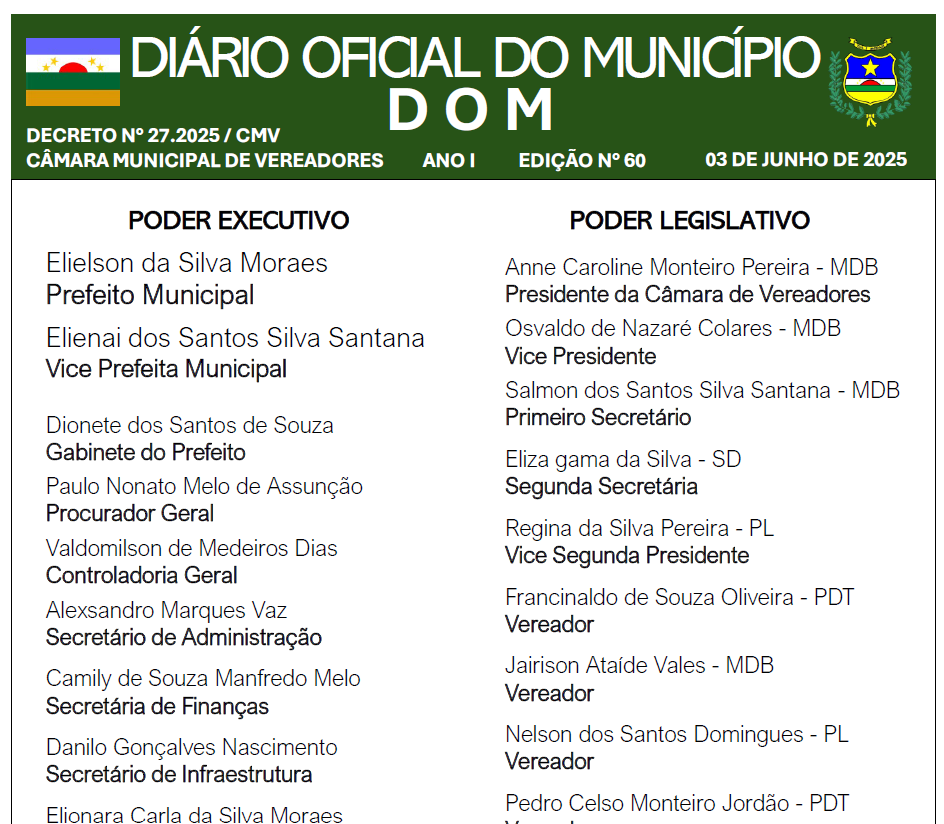 DIÁRIO OFICIAL - EDIÇÃO N° 60 - 03 DE JUNHO DE 2025